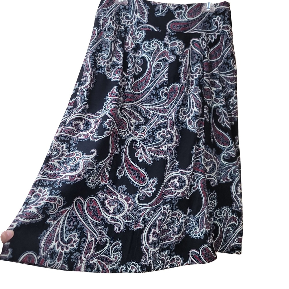 Christopher & Banks Womens Paisley Midi Skirt Black Red White A-Line Size 10